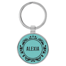 Leatherette & Metal Round Keychain