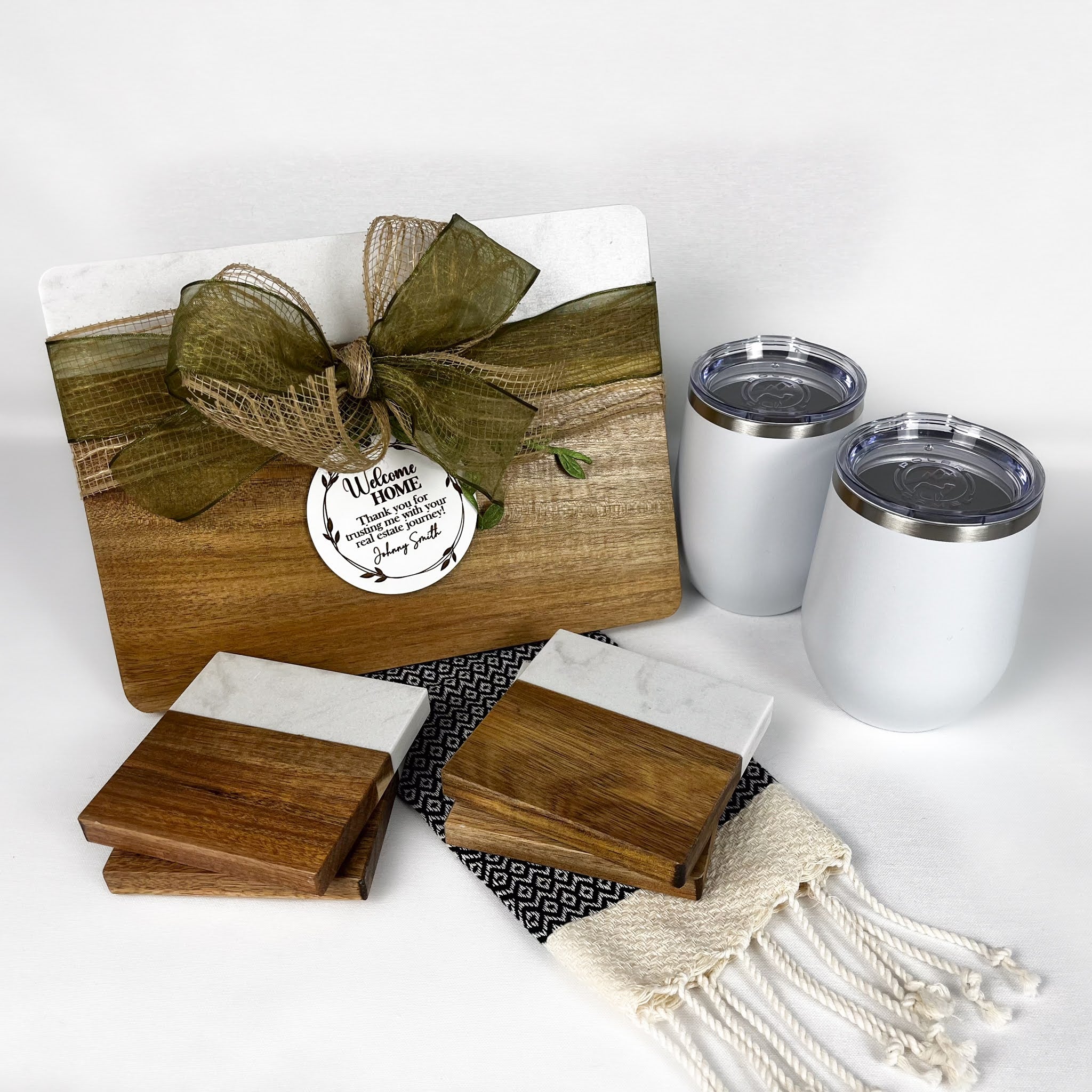 Rectangle Acacia & Marble with Tumblers Gift Set