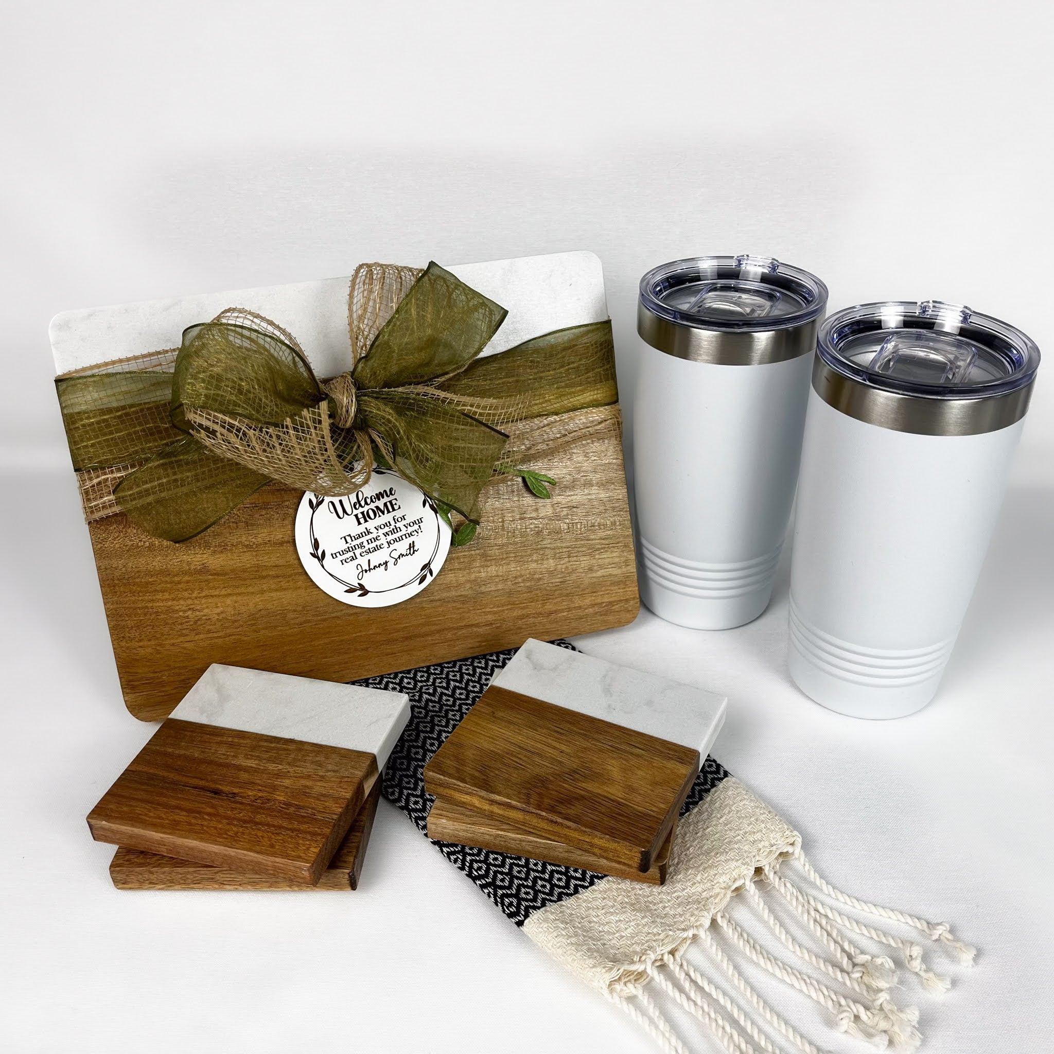 Rectangle Acacia & Marble with Tumblers Gift Set