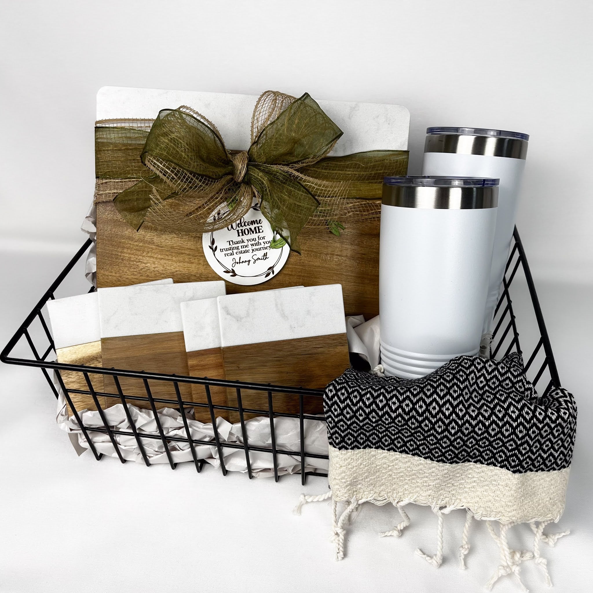 Rectangle Acacia & Marble with Tumblers Gift Set