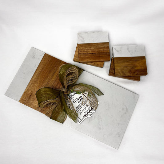 Split Marble & Acacia with Drinkware Gift Set
