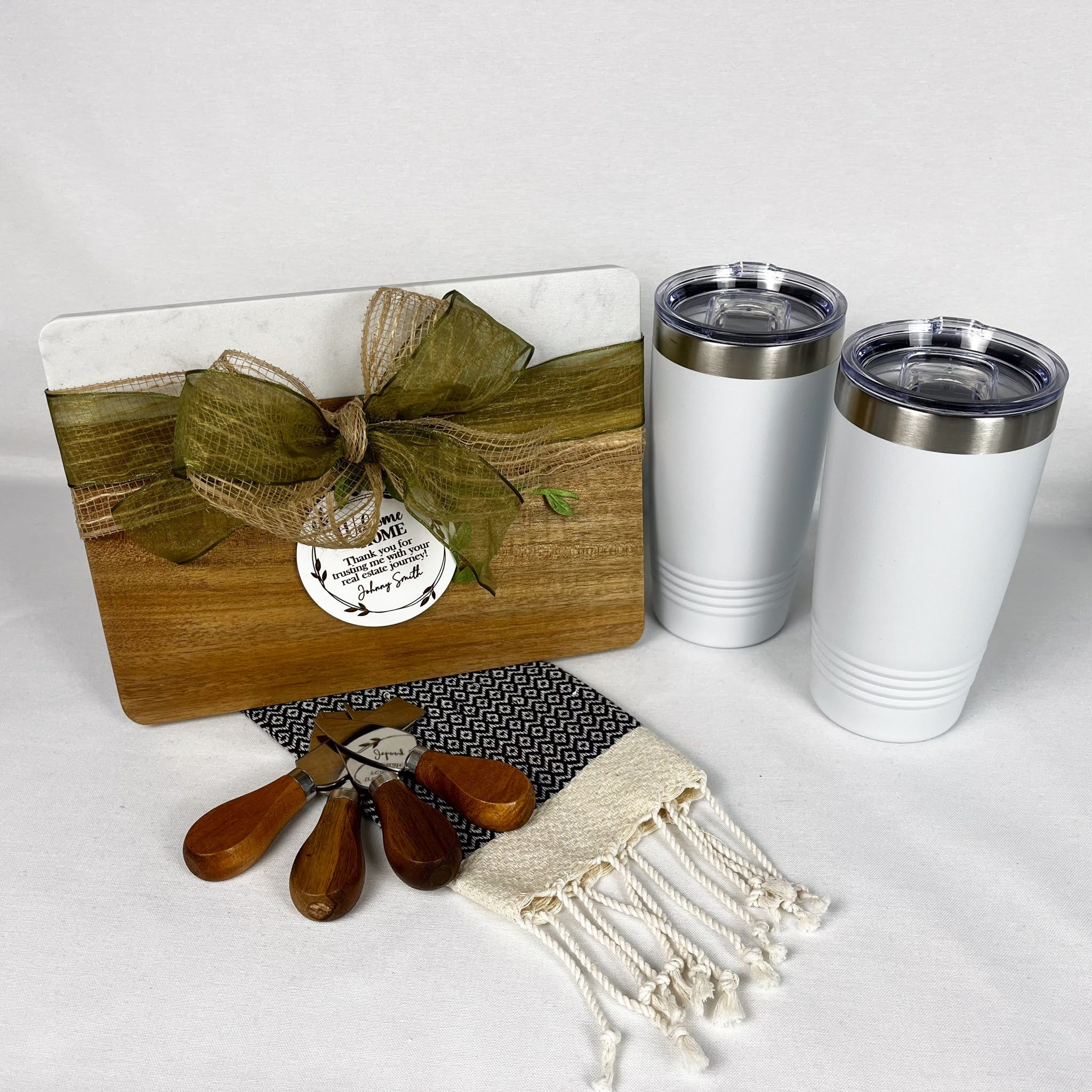 Rectangle Acacia & Marble with Tumblers Gift Set