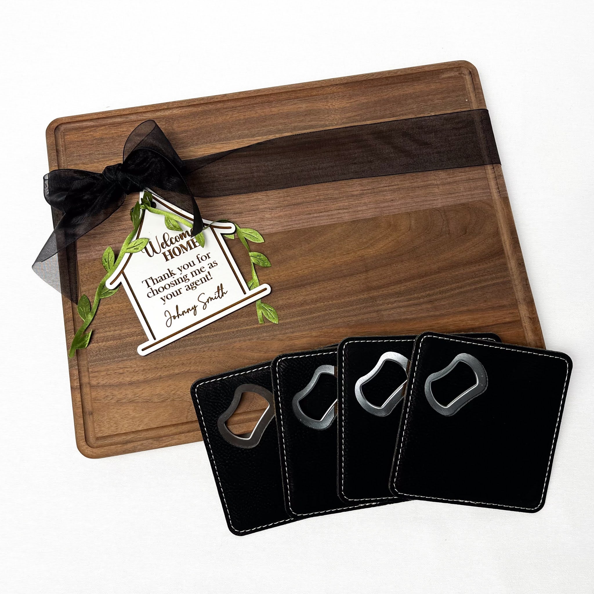 Walnut Board with Drip Ring  & Leatherette Gift Set